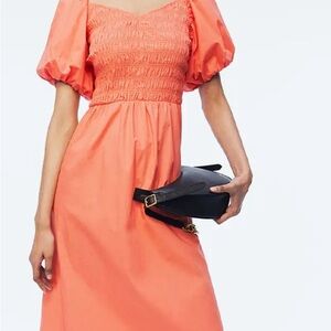 H&M smocked Cotton Dress coral Solíd color size M